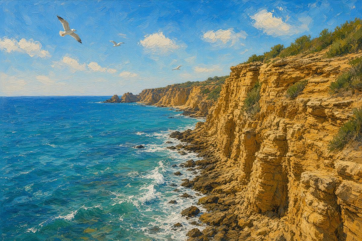 Coastal scene restyled as an oil painting with Grok Image 2.0